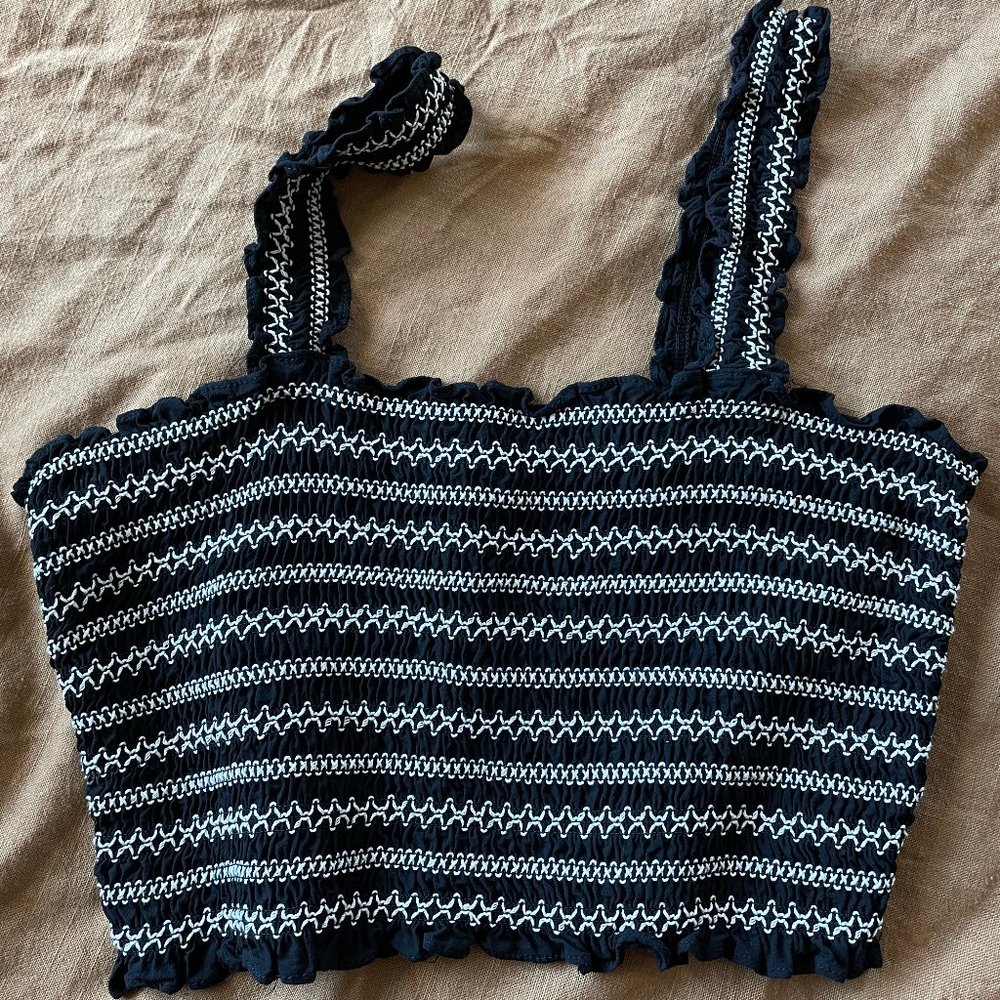 NWOT Smocked Crop Cami Top/Tank | XL | Lily Rose | Black and White Stitch